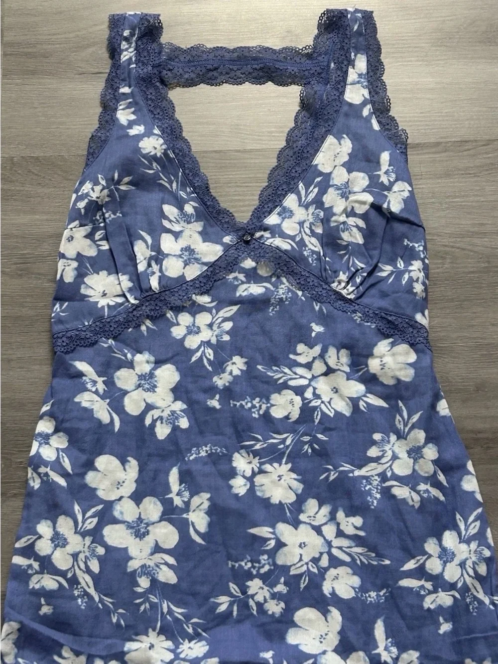 Adore Me Floral Lace Trim Nightgown Chemise Dress Blue White XS Cottagecore